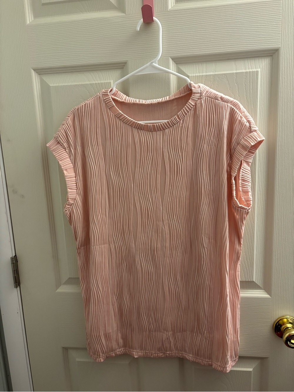 Women's Pleated Crew Neck Top in Blush Pink XL